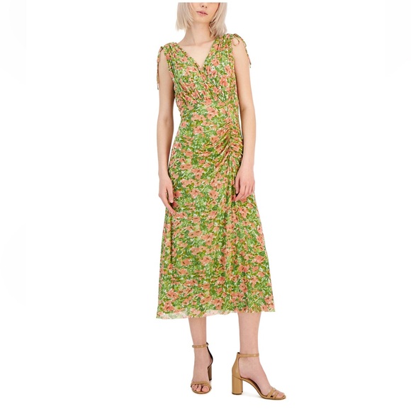 Anne Klein Dresses & Skirts - Anne Klein Women's Floral-Print Tie-Shoulder Ruched Midi Dress